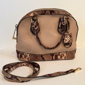 Michael Kors Smythe Blush Beige Snake-Trim Satchel